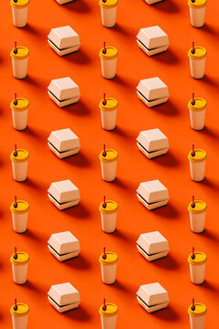 pattern of fast food hamburger boxes and drinks 
