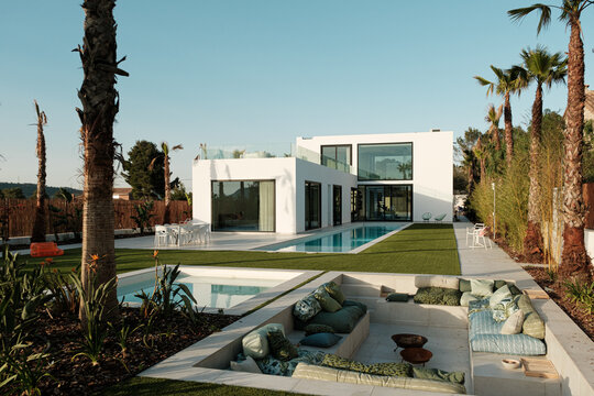 Terrace in luxury villa with pool