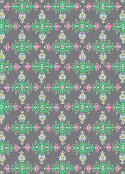 Bees and blossoms an intricate, organic repeating design.