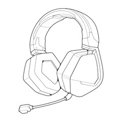 Line Art Headphones Vector Illustration, Music Concept, Line art vector, Portable earphones, Headphones Vector
