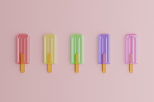 Colorful Ice cream popsicle pattern on pastel pink background.