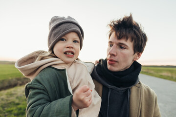 Father and child outdoors