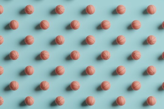 Multiple basketball ball on a blue background.