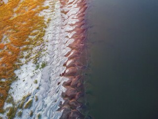 Sand dunes on the banks of the Ob River. contrast light.