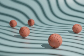 Multiple basketball ball on a blue background.