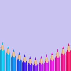 blue to pink pencil colors isolated on blue background