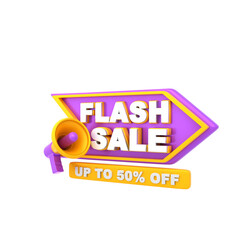 3d rendering badge flash sale with megaphone icon