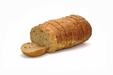 Gluten free bread isolated on white background. Sliced gluten free bun