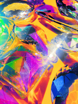 Colorful gems background on yellow background