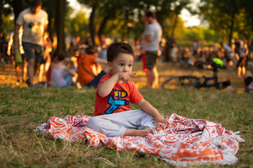 Kids on a summer picnic in a park