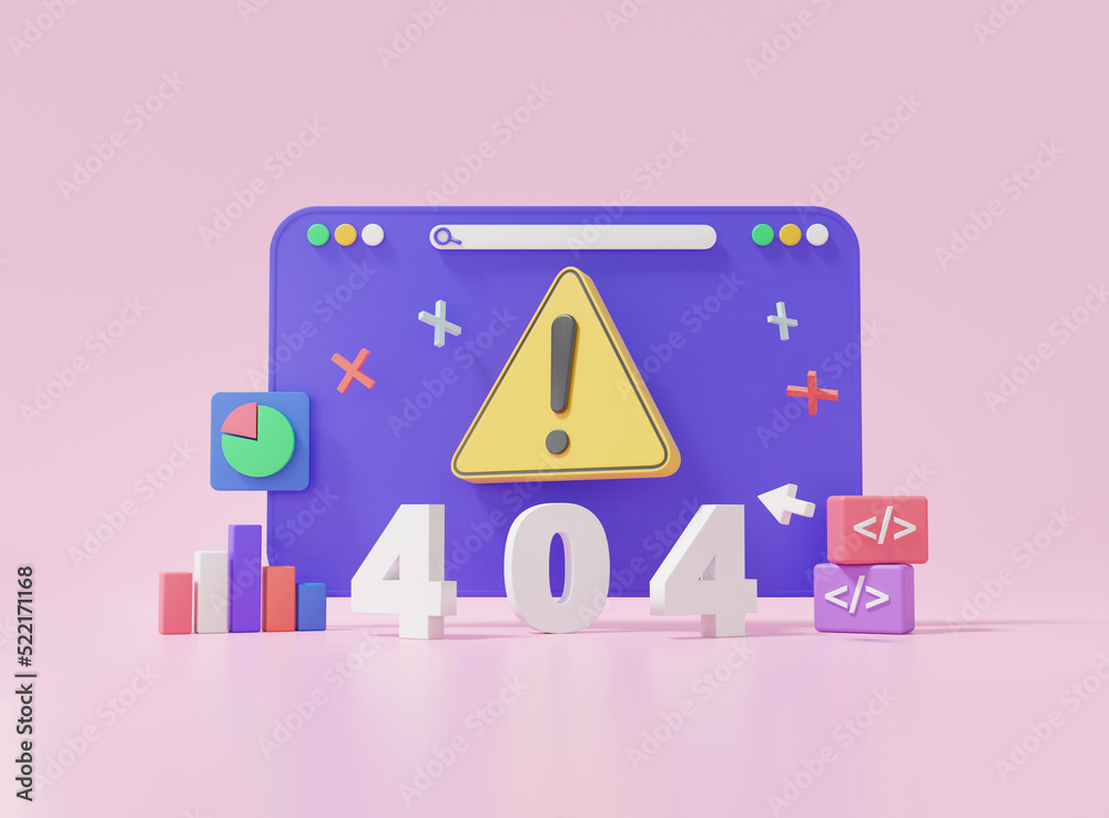Poster minimal cartoon web browser, 404 error page not found, system maintenance updates concept. yellow tr