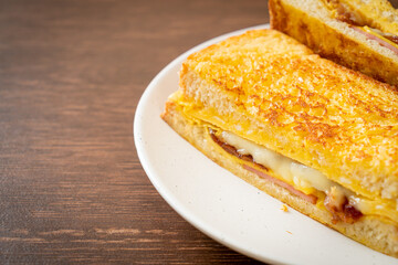 French toast ham bacon cheese sandwich