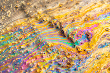 Diesel rainbow colors close up.