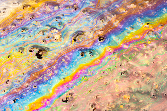Diesel rainbow colors close up.