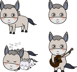 かわいいロバのキャラクターセット2