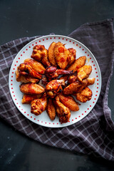 grilled chicken with sauce, top view