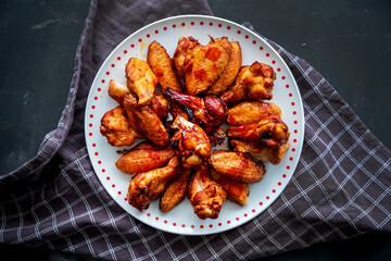 grilled chicken with sauce, top view