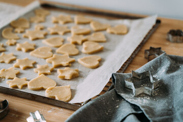 Cookie dough on a baking sheet.