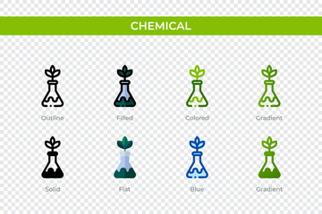 Chemical icon in different style. Chemical vector icons designed in outline, solid, colored, filled, gradient, and flat style. Symbol, logo illustration. Vector illustration