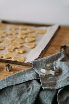 Cookie dough on a baking sheet.
