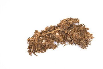 Dried cannabis buds on white background