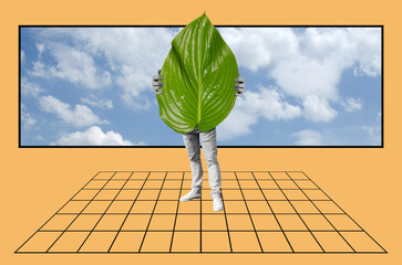  Man Holding Giant Leaf