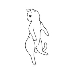 Lying cat black sketch. Playful cat in doodle style. Cute vector illustration isolated in white background