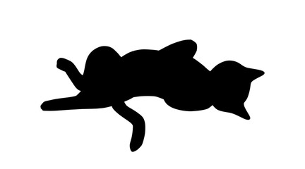 Lying cat black silhouette. Playful cat stencil. Cute vector illustration isolated in white background