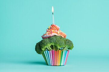 One broccoli cupcake concept with copy space