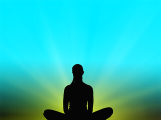 silhouette of a person meditating - obrazy, fototapety, plakaty