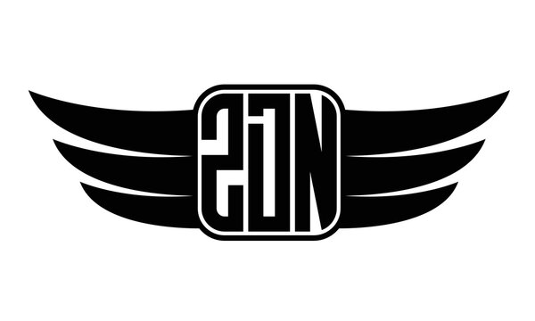 ZDN three-letter Wing black and white logo design. Vector template