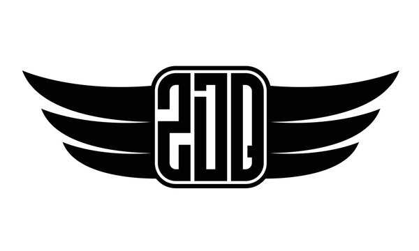 ZDQ three-letter Wing black and white logo design. Vector template