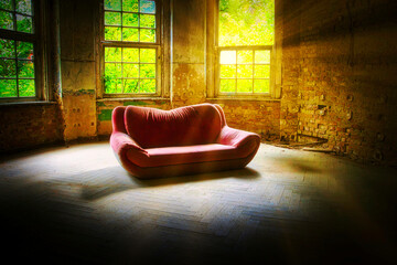 Rot - Couch - Sofa - Verlassener Ort - Urbex / Urbexing - Lost Place - Artwork - Creepy - High...