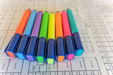 Collection of Text Marker Highlighters on table surface