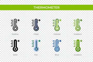 Thermometer icon in different style. Thermometer vector icons designed in outline, solid, colored, filled, gradient, and flat style. Symbol, logo illustration. Vector illustration