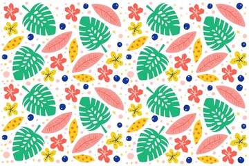 Floral pattern tropical plants fruits illustration