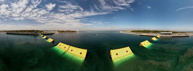 Venice MOSE system of high tide floodgates, aqua alta flood protection