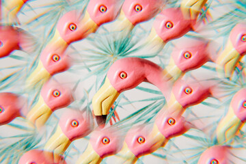 kaleidoscopic image of a plastic pink flamingo