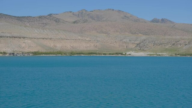 beautiful landscape of the island of the state of the acigol lake local name is aci gol in Konya Karapinar. 4k Video.