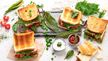 Various of club sandwiches.