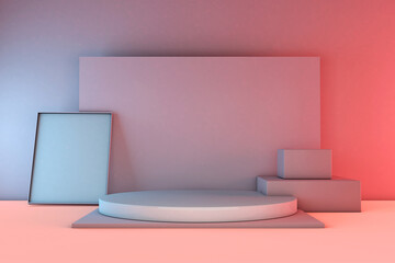 3d render mock up podium for cosmetics product presentation, pink podium on the pink background abstract geometry 3d illustration and graphic resource