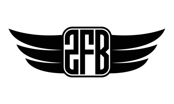ZFB three-letter Wing black and white logo design. Vector template