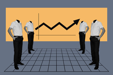 Group Of Headless Men Standing On Growth Chart Background