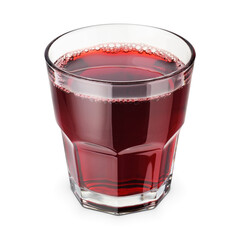 Glass of fresh red juice isolated on white.