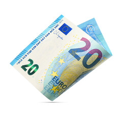 Twenty euro bill isolated on white. - obrazy, fototapety, plakaty