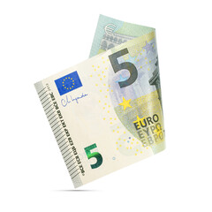 Five euro bill isolated on white.