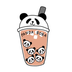 Panda boba (bubble tea) cartoon logo vector illustration - 522179135