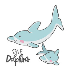 Save dolphins cartoon vector illustration