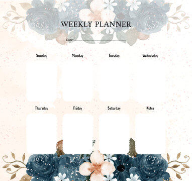 Elegant Blue Watercolor Floral Weekly Planner