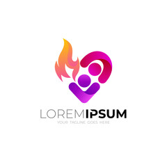 Love care logo with fire design community, colorful logos